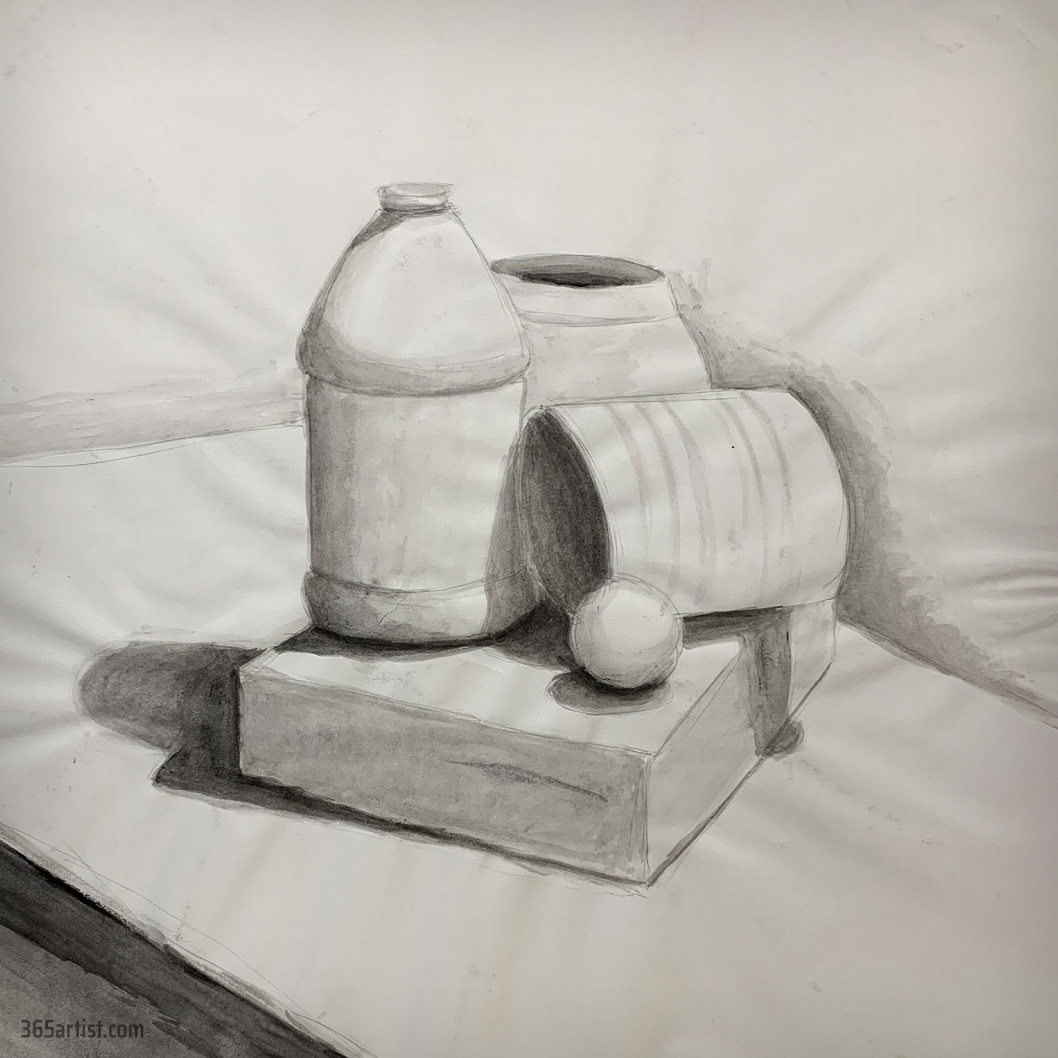 black and white watercolor still life painting