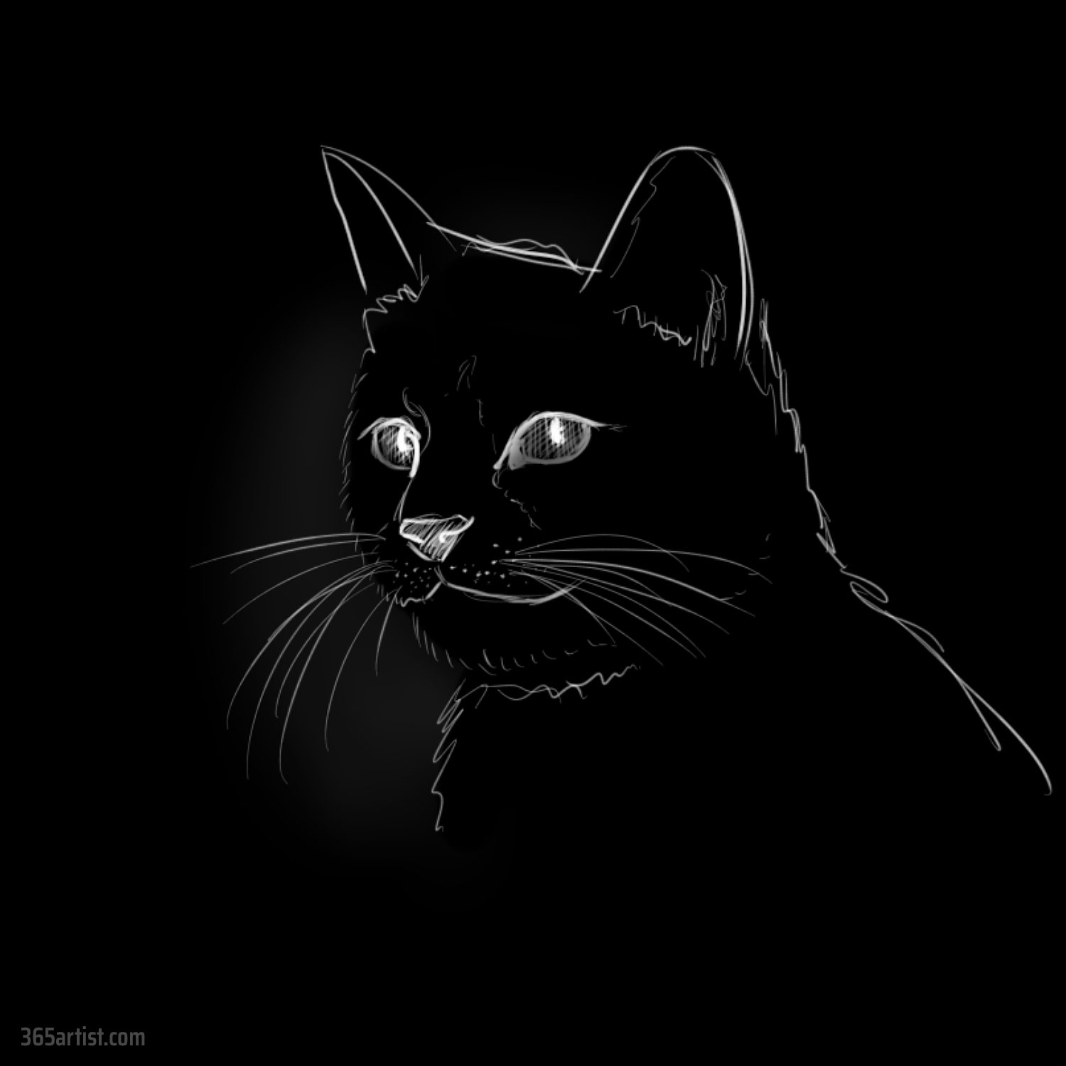 drawing of a black cat