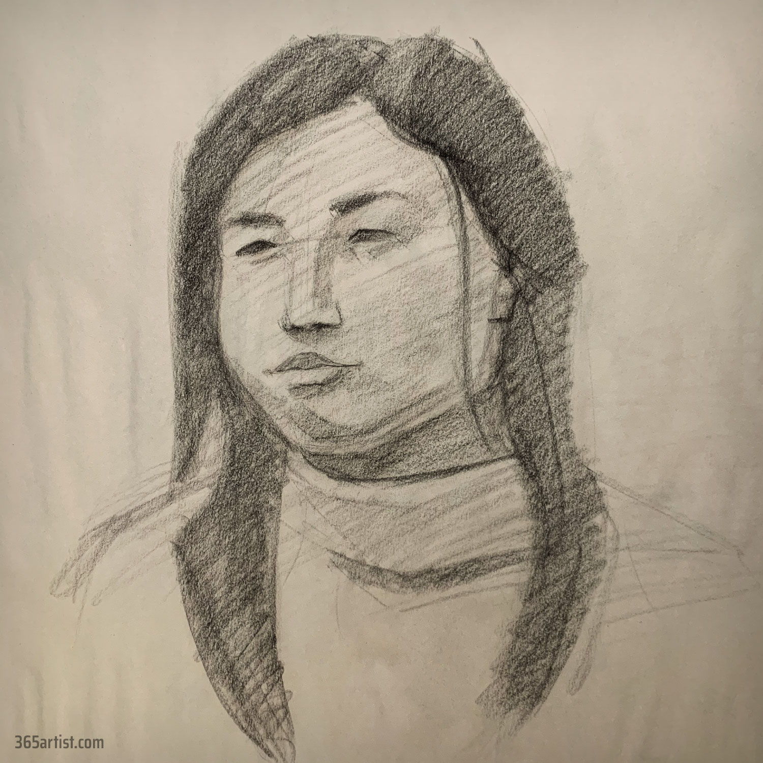 chinese woman charcoal drawing