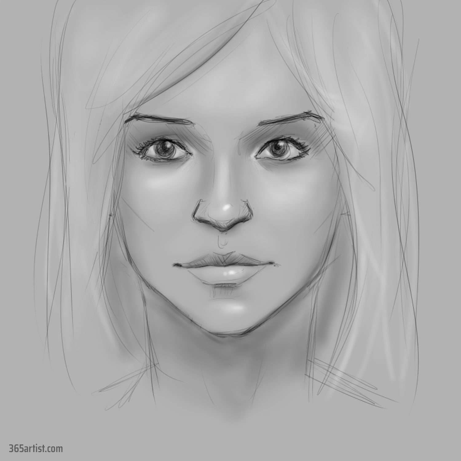 digital sketch of woman portrait