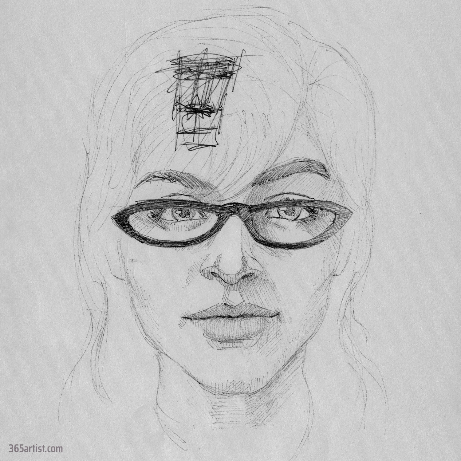 drawing of a lady with glasses