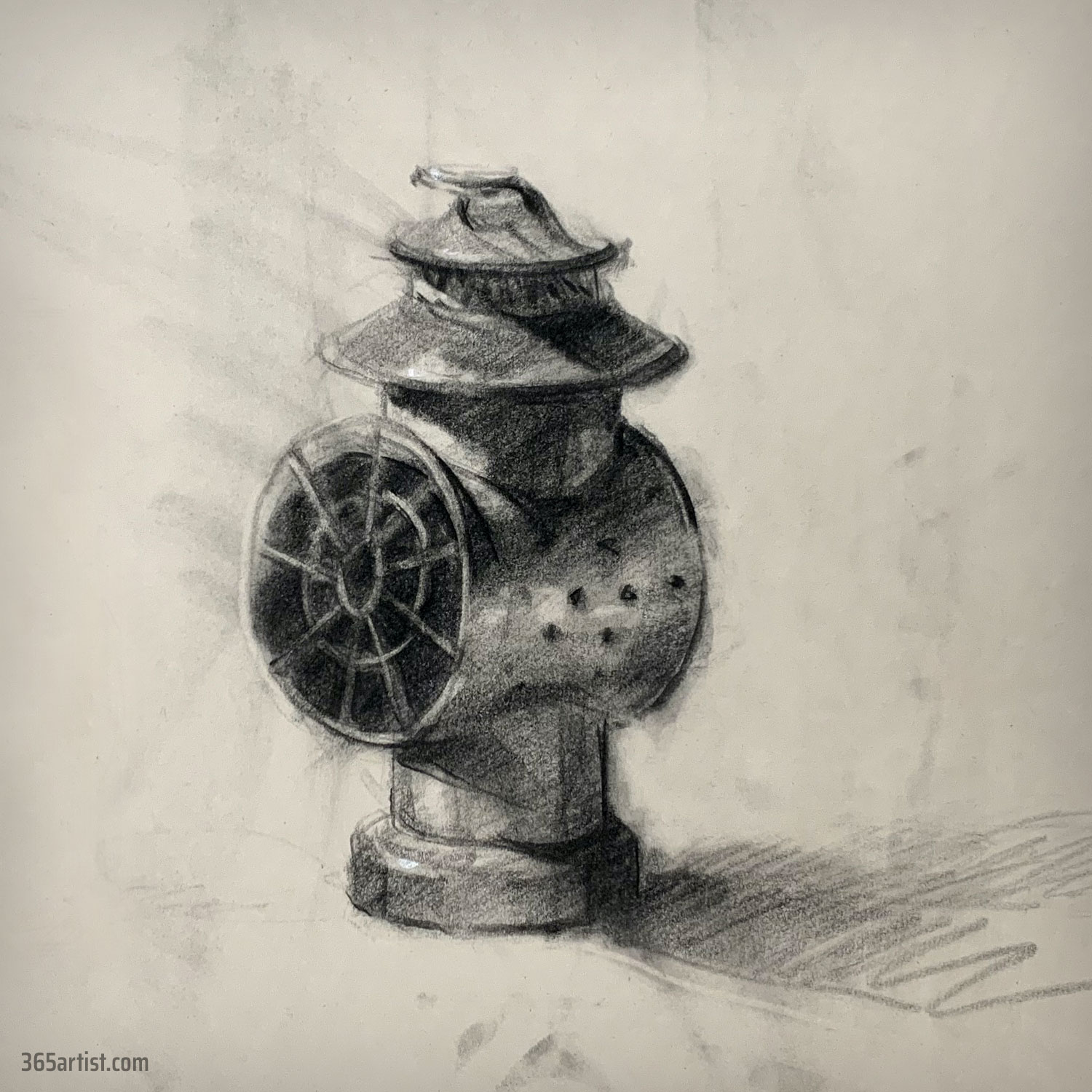 charcoal drawing of lantern