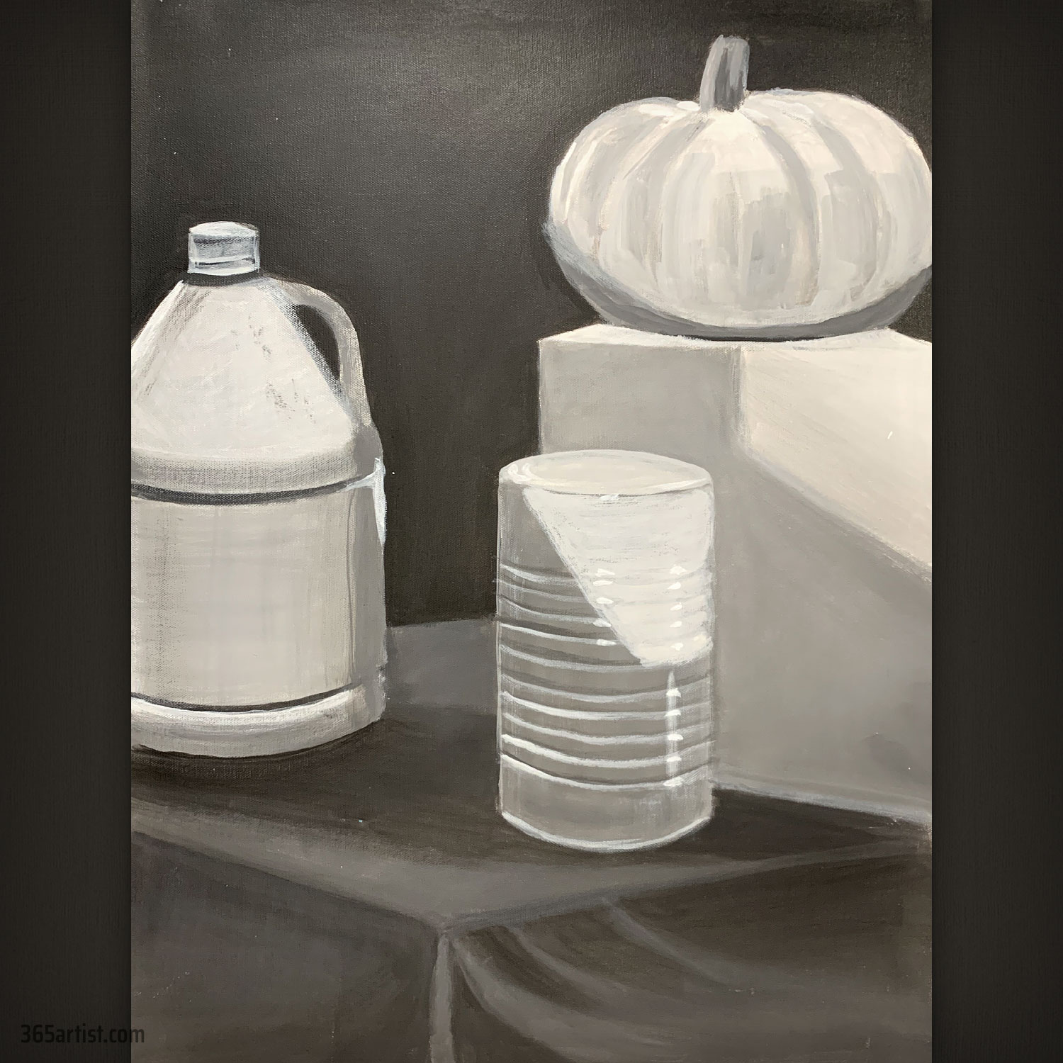 black and white still life painting