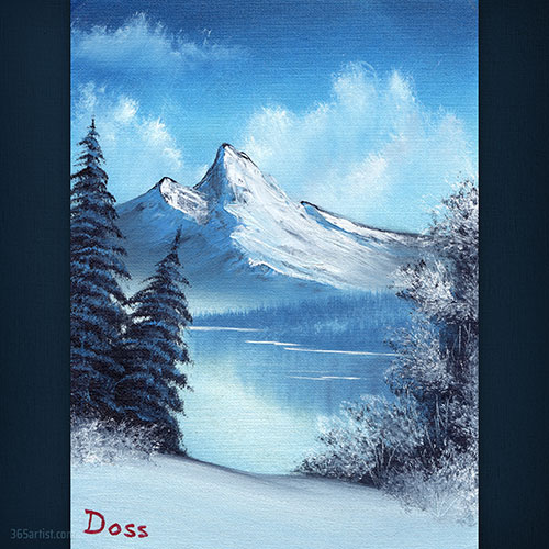 Bob Ross snowy mountain painting