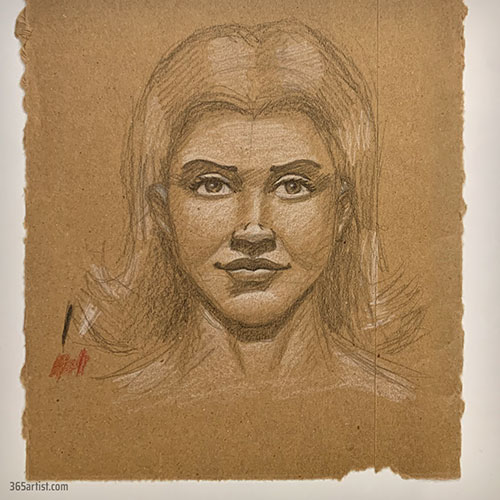 portrait drawing on cardboard