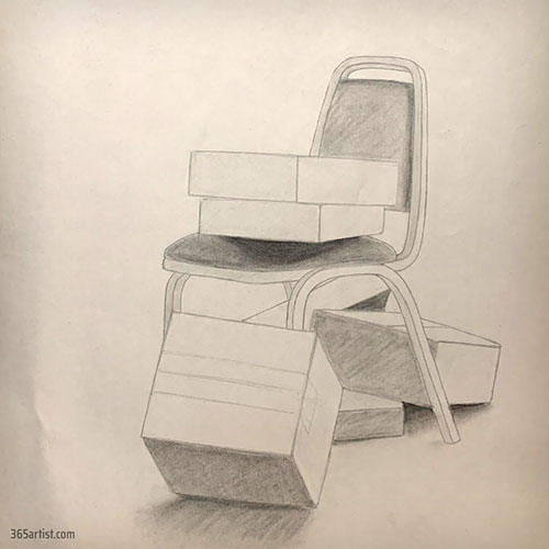drawing of chair and boxes