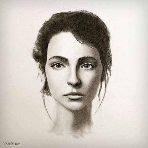 charcoal lady portrait drawing
