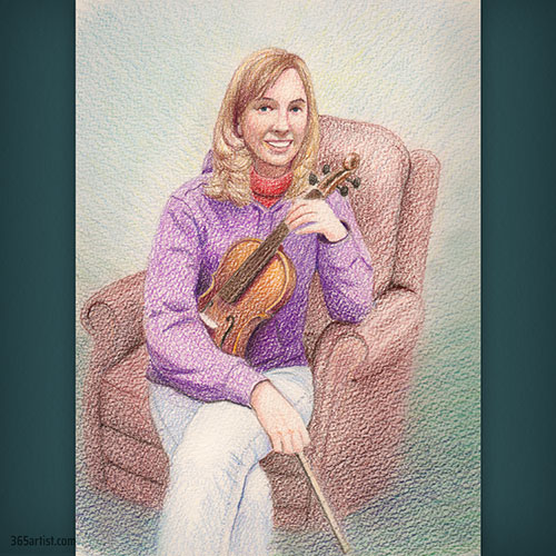 colored pencil drawing of violin player