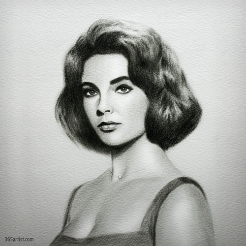 Elizabeth Taylor dry brush painting