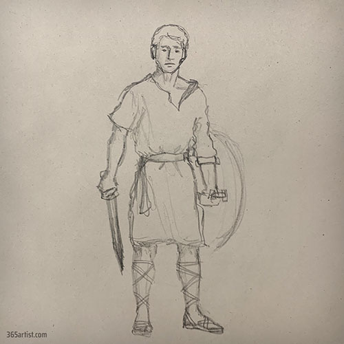 drawing of an ancient greek solider