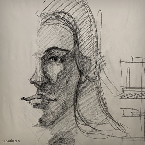 drawing of a half a face