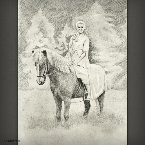drawing of a princess on a horse
