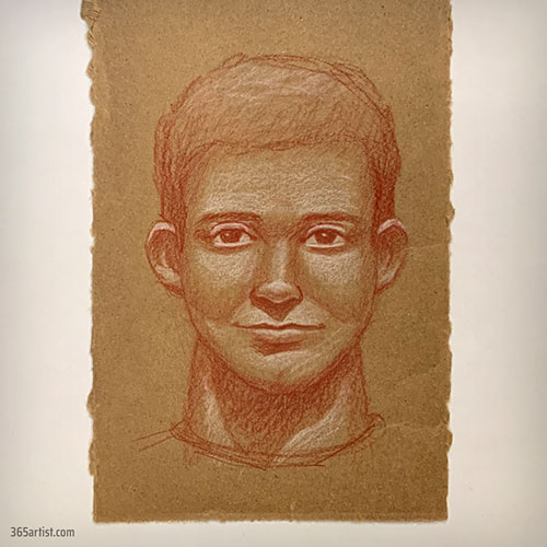 portrait drawing on cardboard