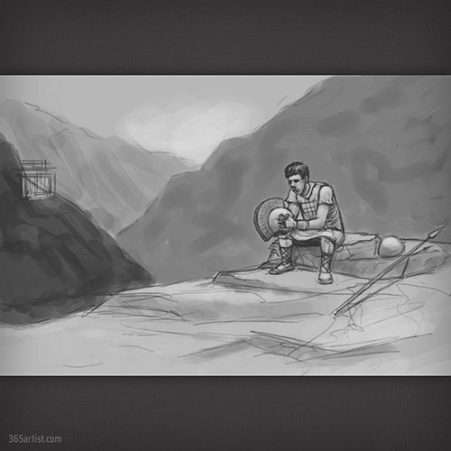 digital painting of sad roman solider