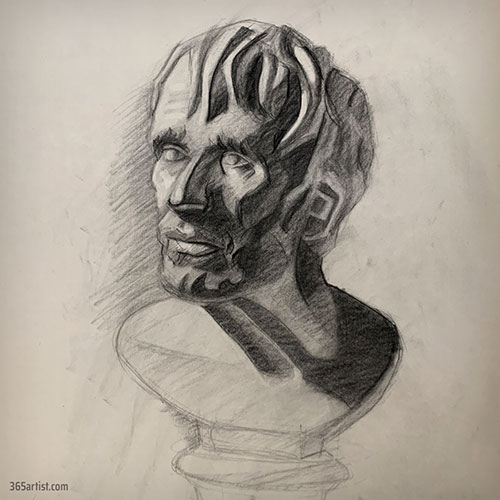 drawing of a statue bust